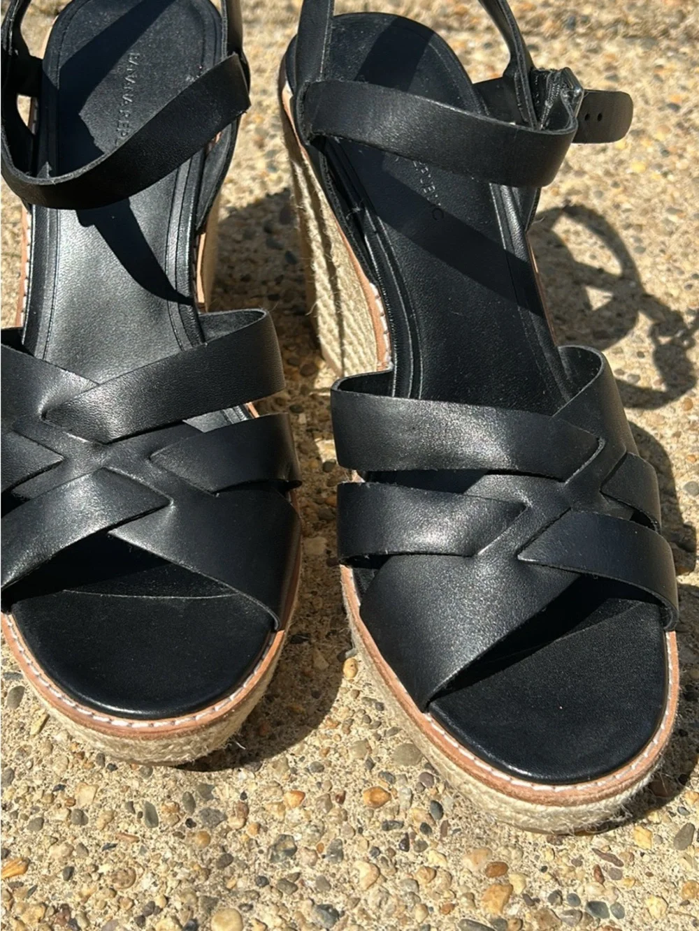Banana Republic Black Leather Wedge Sandals with Ankle Strap